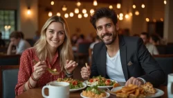 Ein internationales Paar teilt ein traditionelles Essen in einem Restaurant in Ägypten