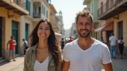 Pärchen bei einem romantischen Spaziergang auf den Straßen von Angola