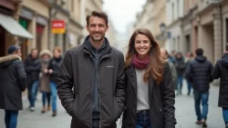 Pärchen bei einem romantischen Spaziergang auf den Straßen von Aserbaidschan