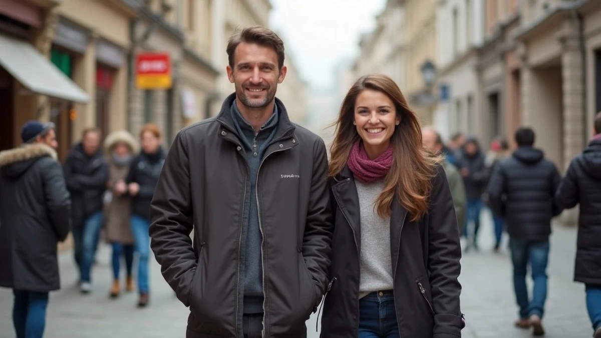 Pärchen bei einem romantischen Spaziergang auf den Straßen von Aserbaidschan