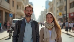 Pärchen bei einem romantischen Spaziergang auf den Straßen von Bahrain