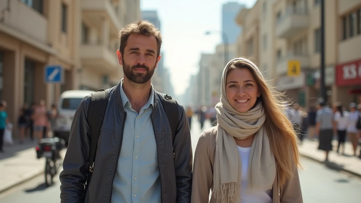 Pärchen bei einem romantischen Spaziergang auf den Straßen von Bahrain