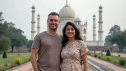 Interkulturelles Paar besucht gemeinsam eine Sehenswürdigkeit in Bangladesch