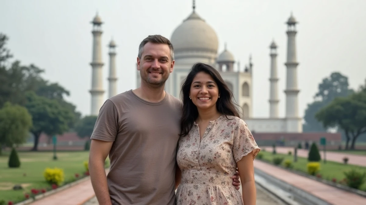 Interkulturelles Paar besucht gemeinsam eine Sehenswürdigkeit in Bangladesch