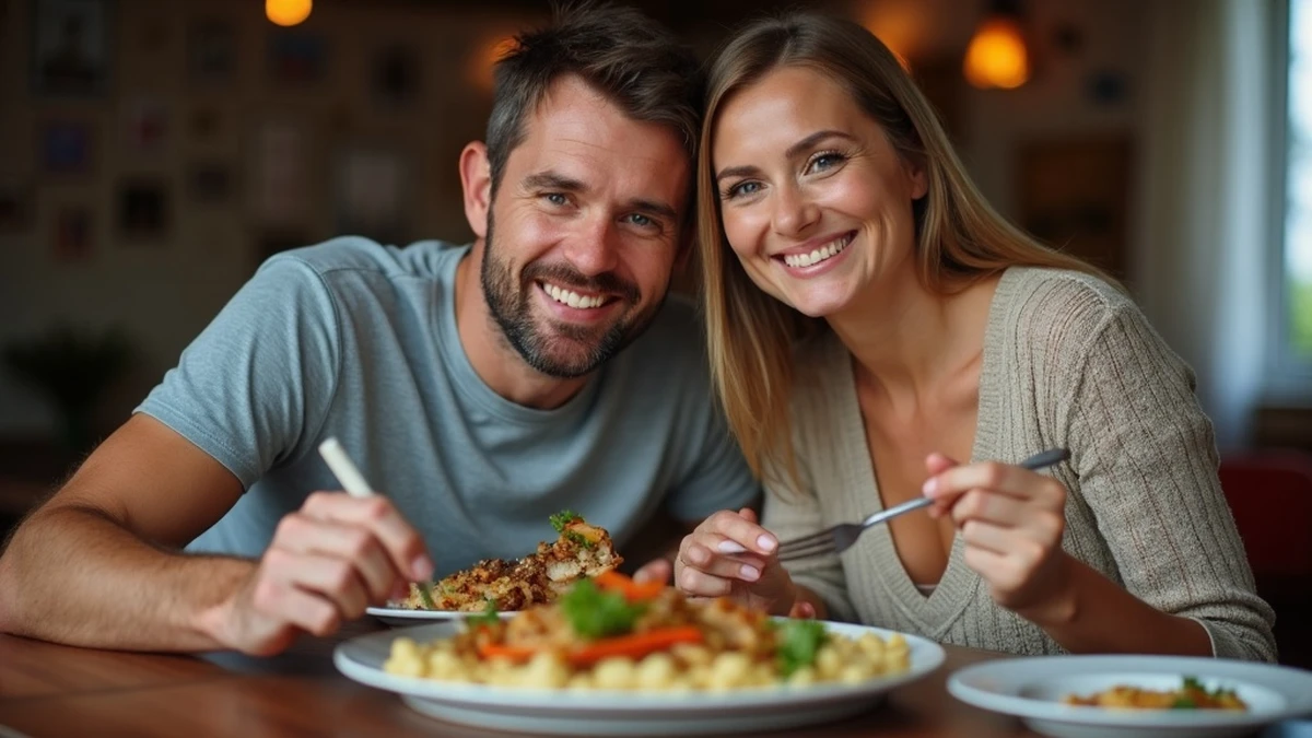 Ein internationales Paar teilt ein traditionelles Essen in einem Restaurant in Bosnien und Herzegowina