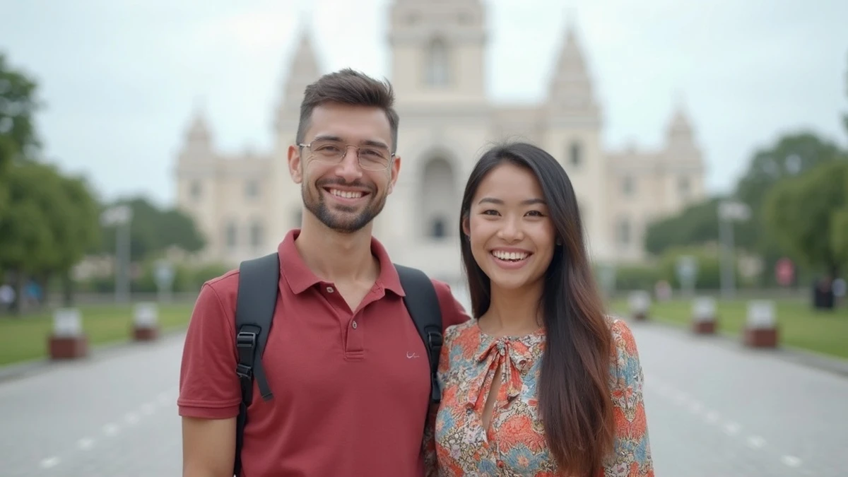 Interkulturelles Paar besucht gemeinsam eine Sehenswürdigkeit in Brunei