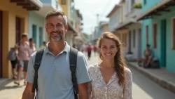 Pärchen bei einem romantischen Spaziergang auf den Straßen von Dominica