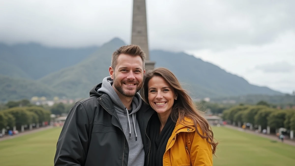 Interkulturelles Paar besucht gemeinsam eine Sehenswürdigkeit in Ecuador