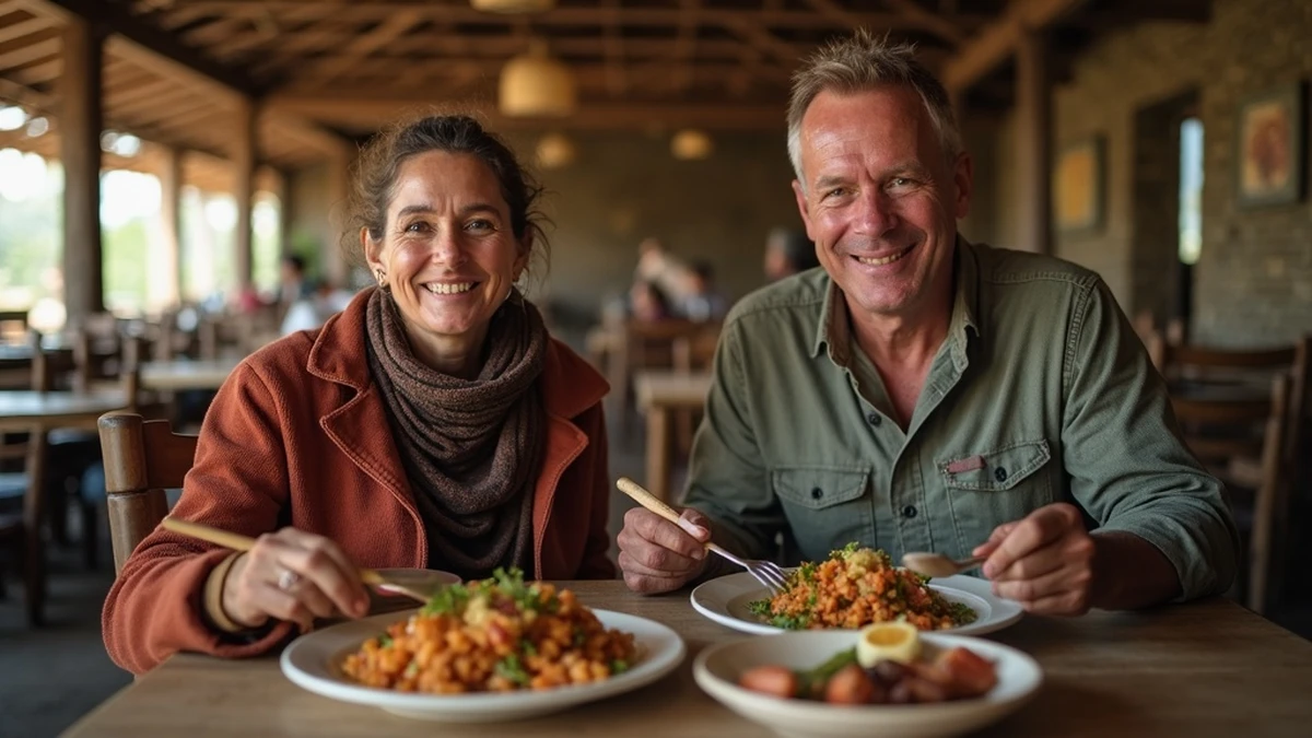 Ein internationales Paar teilt ein traditionelles Essen in einem Restaurant in Eswatini-Swasiland