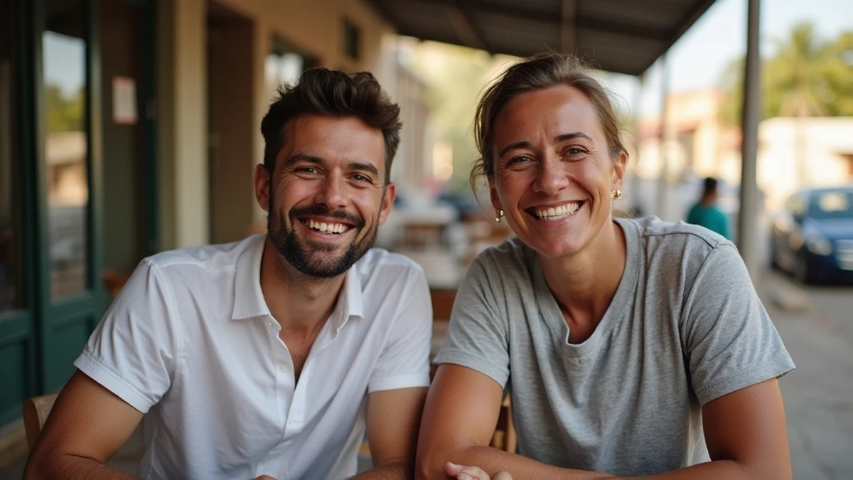 Zwei Singles aus verschiedenen Ländern genießen einen Kaffee in Guinea