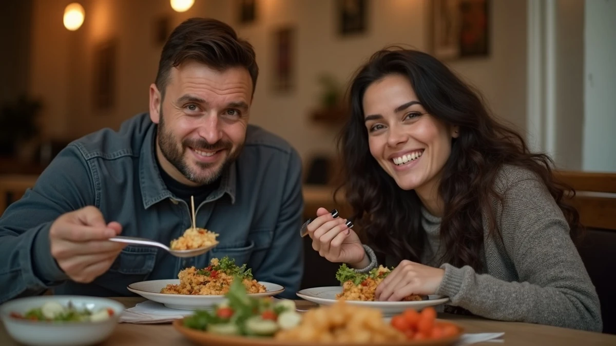 Ein internationales Paar teilt ein traditionelles Essen in einem Restaurant in Iran