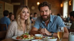 Ein internationales Paar teilt ein traditionelles Essen in einem Restaurant in Jordanien