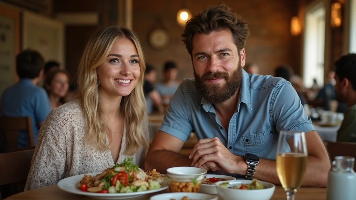Ein internationales Paar teilt ein traditionelles Essen in einem Restaurant in Jordanien