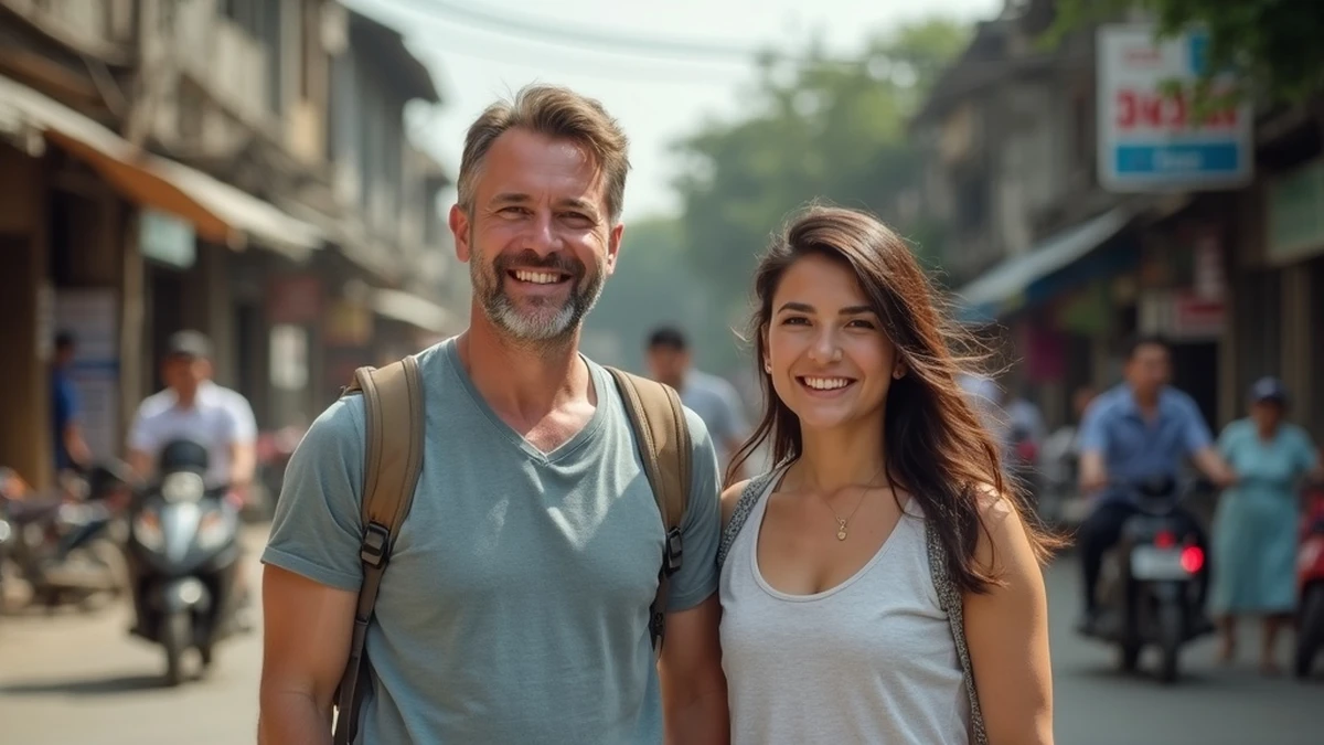 Pärchen bei einem romantischen Spaziergang auf den Straßen von Kambodscha