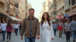 Pärchen bei einem romantischen Spaziergang auf den Straßen von Katar