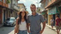 Pärchen bei einem romantischen Spaziergang auf den Straßen von Komoren