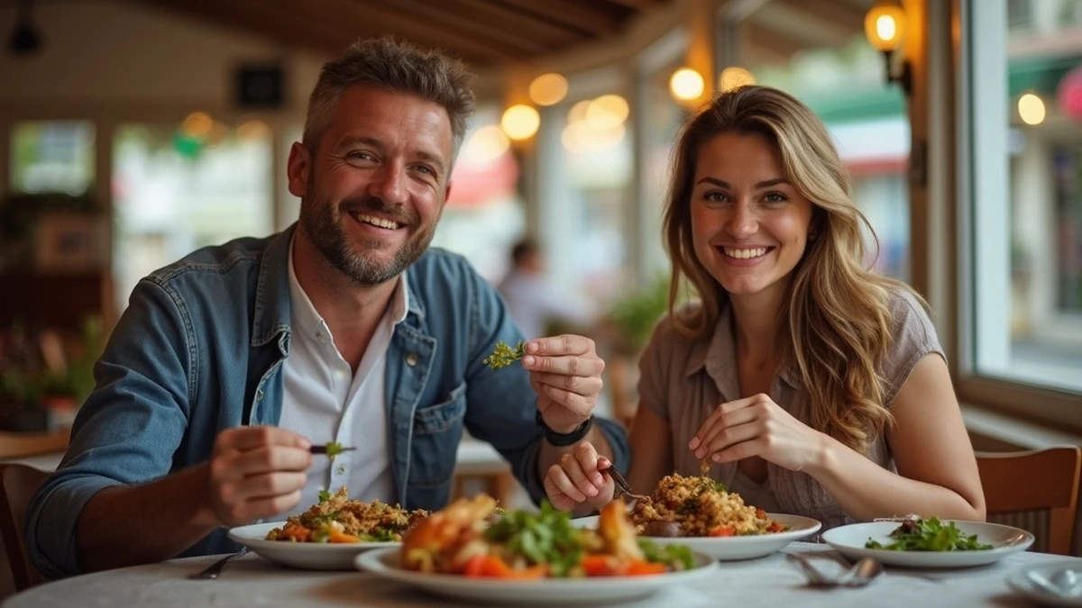 Ein internationales Paar teilt ein traditionelles Essen in einem Restaurant in Kroatien