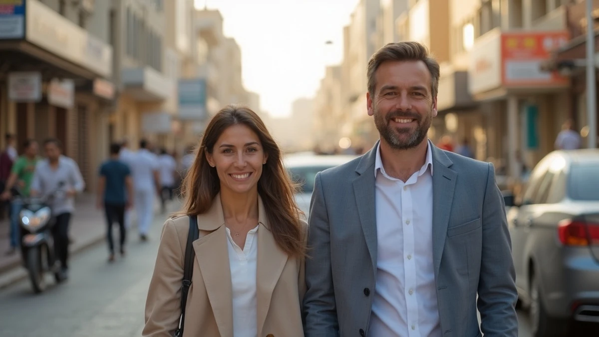 Pärchen bei einem romantischen Spaziergang auf den Straßen von Kuwait