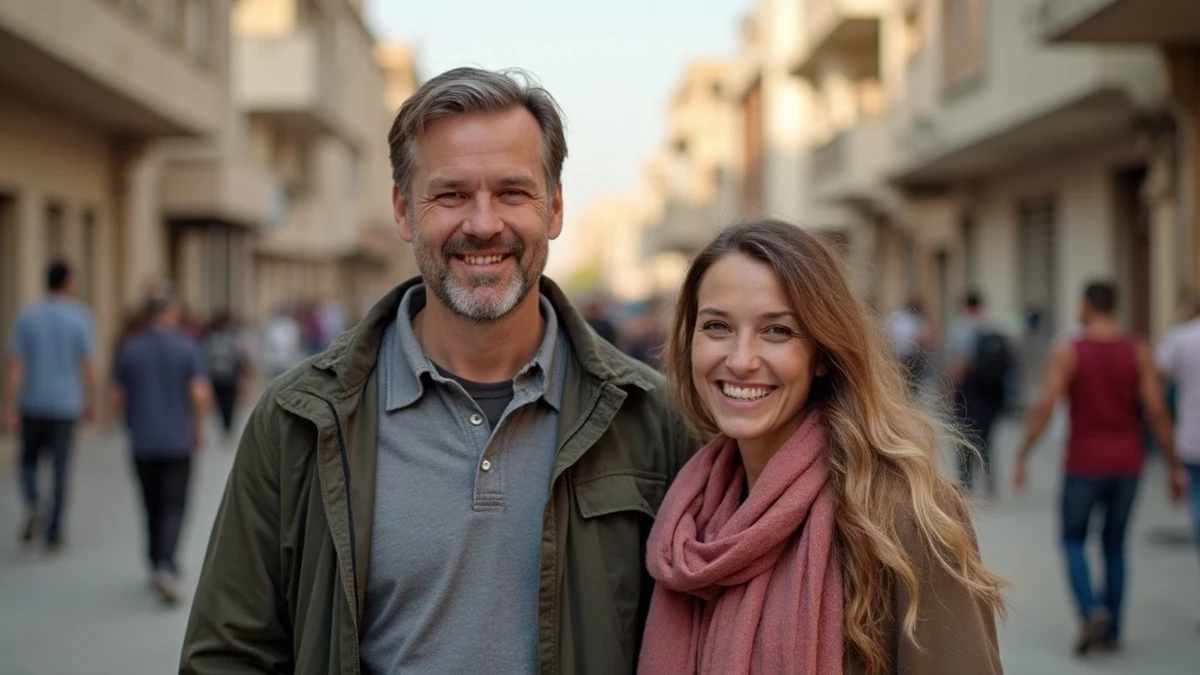 Pärchen bei einem romantischen Spaziergang auf den Straßen von Libyen