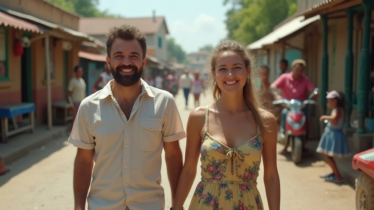 Pärchen bei einem romantischen Spaziergang auf den Straßen von Madagaskar