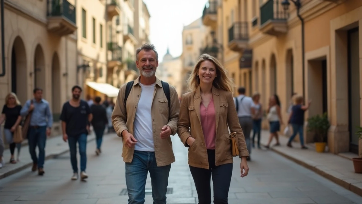 Pärchen bei einem romantischen Spaziergang auf den Straßen von Malta