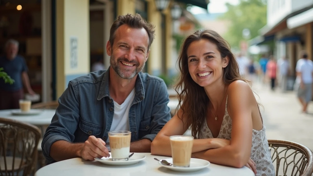 Zwei Singles aus verschiedenen Ländern genießen einen Kaffee in Mauritius