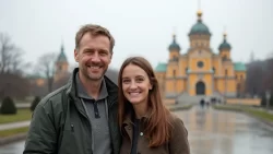 Interkulturelles Paar besucht gemeinsam eine Sehenswürdigkeit in Moldau