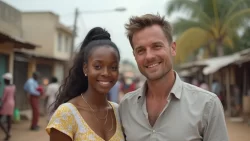 Pärchen bei einem romantischen Spaziergang auf den Straßen von Nigeria