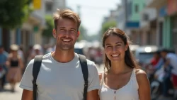 Pärchen bei einem romantischen Spaziergang auf den Straßen von Osttimor
