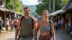Pärchen bei einem romantischen Spaziergang auf den Straßen von Papua-Neuguinea