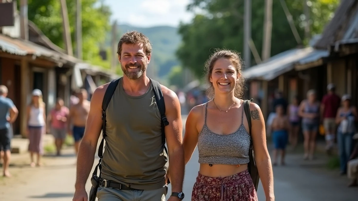 Pärchen bei einem romantischen Spaziergang auf den Straßen von Papua-Neuguinea