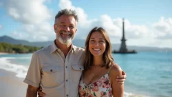 Interkulturelles Paar besucht gemeinsam eine Sehenswürdigkeit in Samoa