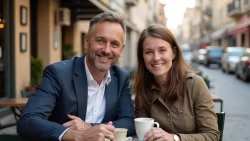 Zwei Singles aus verschiedenen Ländern genießen einen Kaffee in San Marino
