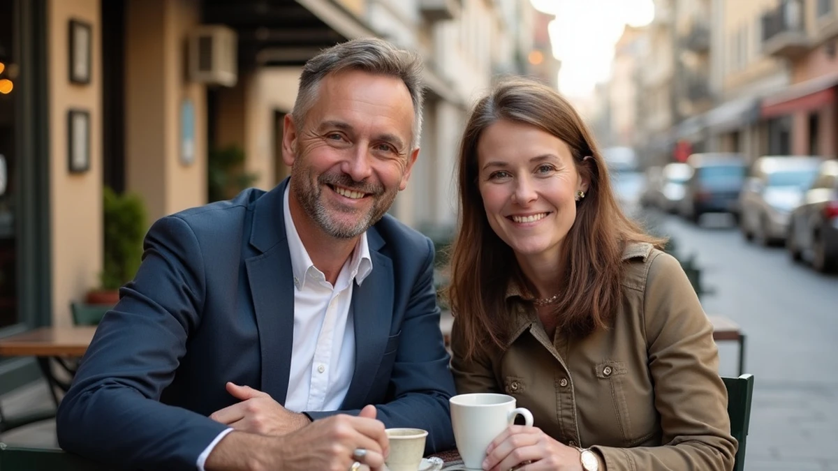 Zwei Singles aus verschiedenen Ländern genießen einen Kaffee in San Marino