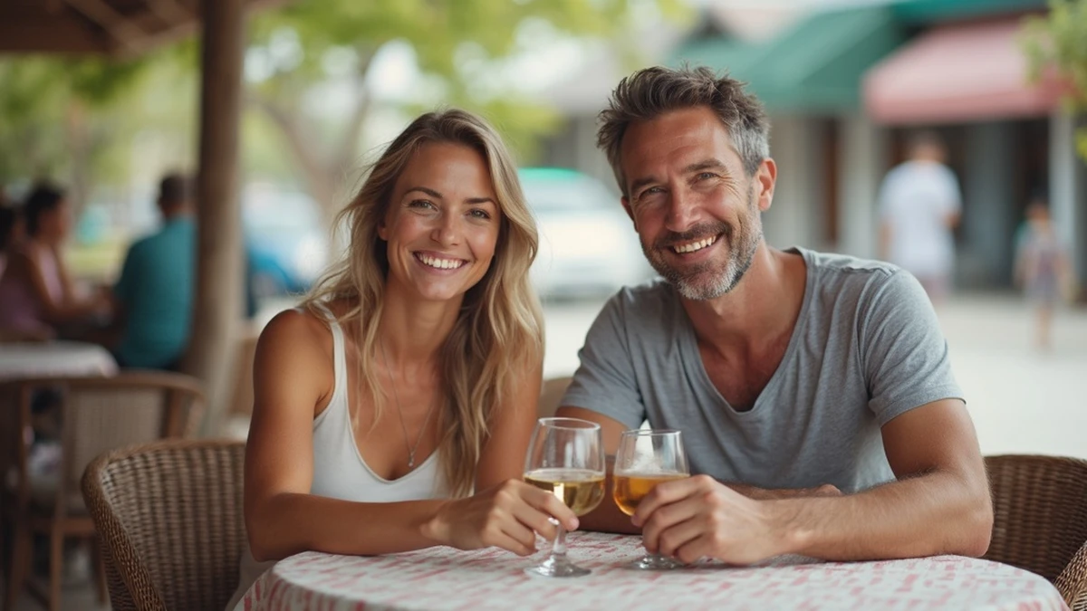 Zwei Singles aus verschiedenen Ländern genießen einen Kaffee in Seychellen