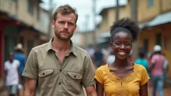 Pärchen bei einem romantischen Spaziergang auf den Straßen von Sierra Leone