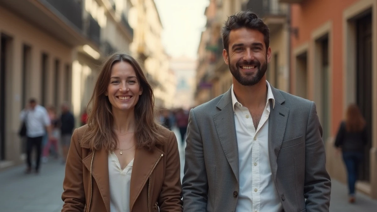 Pärchen bei einem romantischen Spaziergang auf den Straßen von Spanien