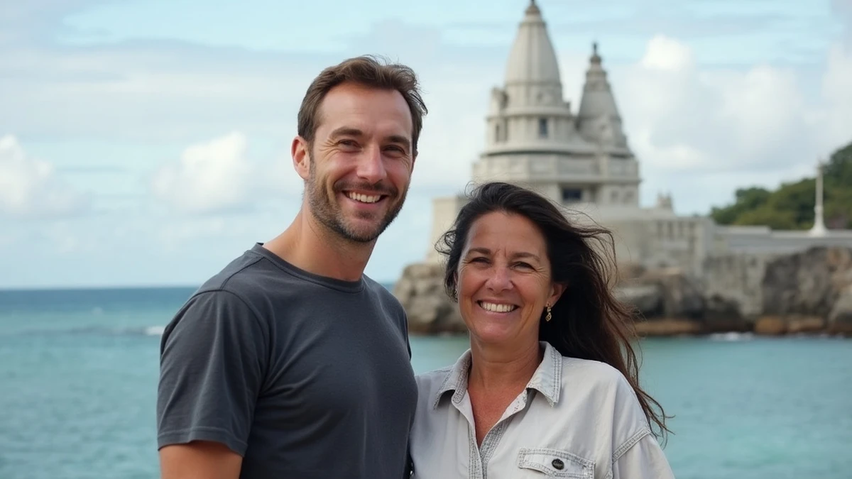 Interkulturelles Paar besucht gemeinsam eine Sehenswürdigkeit in St. Kitts und Nevis