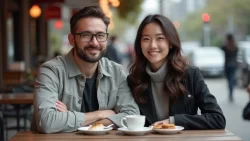 Zwei Singles aus verschiedenen Ländern genießen einen Kaffee in Südkorea