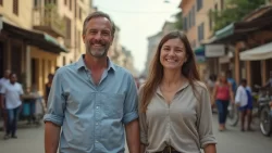 Pärchen bei einem romantischen Spaziergang auf den Straßen von Togo