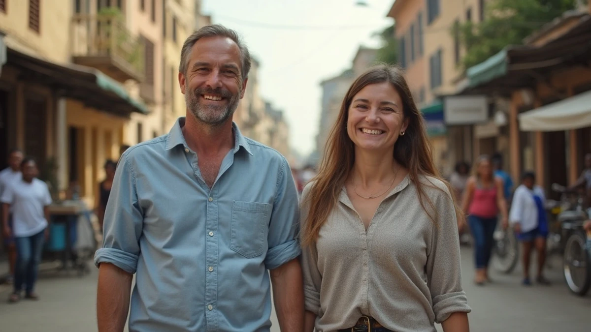 Pärchen bei einem romantischen Spaziergang auf den Straßen von Togo