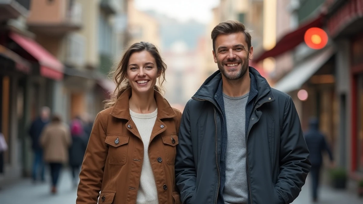 Pärchen bei einem romantischen Spaziergang auf den Straßen von Türkei