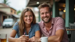 Zwei Singles aus verschiedenen Ländern genießen einen Kaffee in Uganda