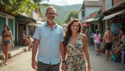 Pärchen bei einem romantischen Spaziergang auf den Straßen von Vanuatu