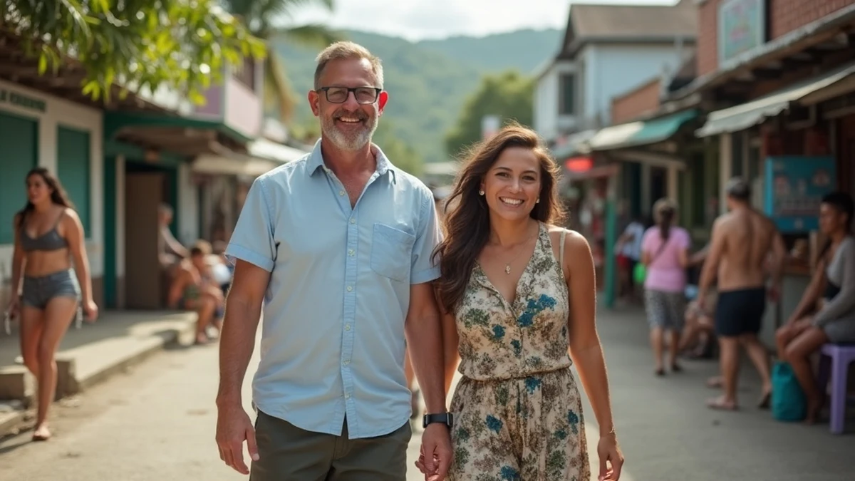 Pärchen bei einem romantischen Spaziergang auf den Straßen von Vanuatu