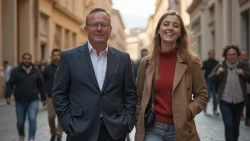 Pärchen bei einem romantischen Spaziergang auf den Straßen von Vatikanstadt