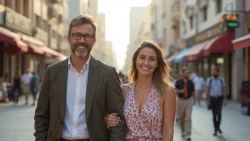 Pärchen bei einem romantischen Spaziergang auf den Straßen von Vereinigte Arabische Emirate