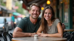 Zwei Singles aus verschiedenen Ländern genießen einen Kaffee in Vietnam