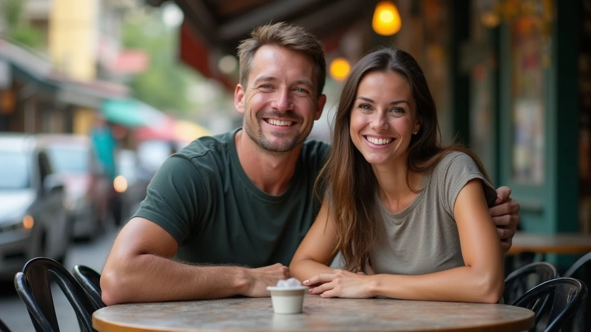 Zwei Singles aus verschiedenen Ländern genießen einen Kaffee in Vietnam