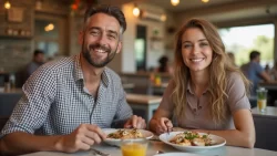 Ein internationales Paar teilt ein traditionelles Essen in einem Restaurant in Zypern